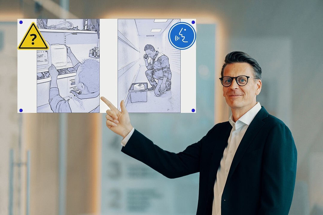 Työturvallisuusjohtaja havainnollistaa turvallisuusohjeita.